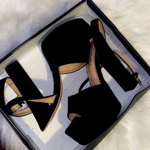 Platform Black Heels with Ankle Strap